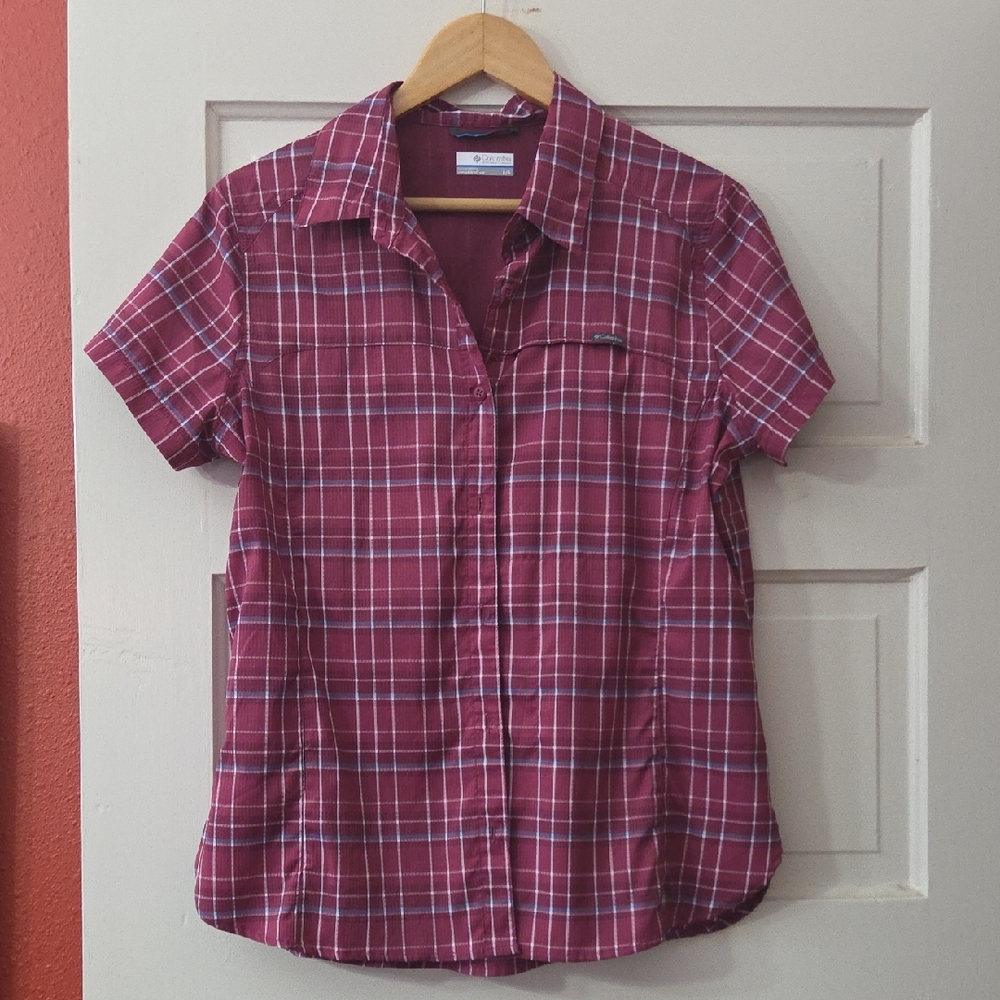 Columbia Burgundy and Blue Checkered Shirt